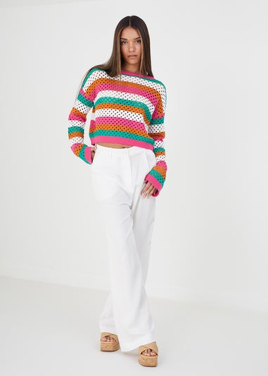 Brave Soul Multi Hopper Cotton Mesh Stripe Jumper