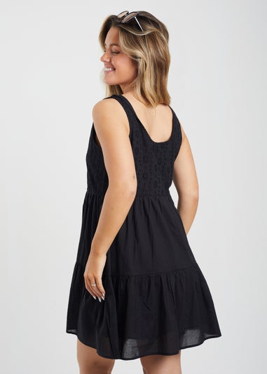 Brave Soul Black Anita Borderie Top Tiered Smock Mini Dress