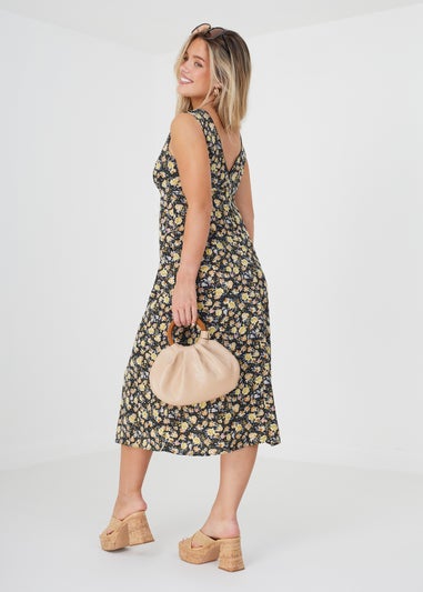 Brave Soul Black Matisse Sleeveless V-Neck Floral Midi Dress