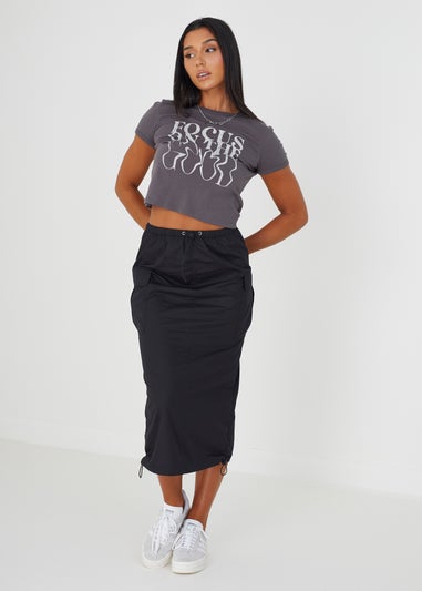 Brave Soul Black Kelis Cotton Maxi Parachute Cargo Skirt