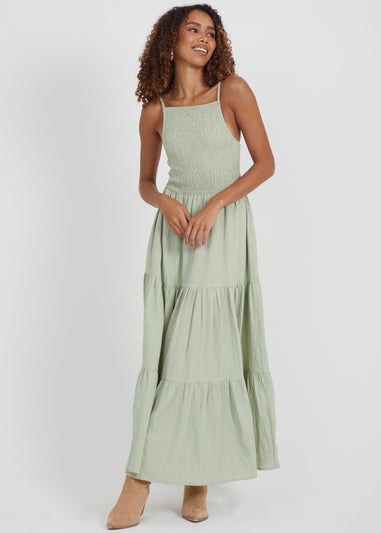 Brave Soul Soft Green Mia Tiered Maxi Dress