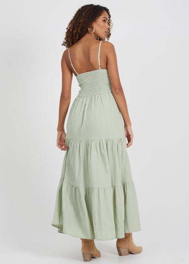 Brave Soul Soft Green Mia Tiered Maxi Dress