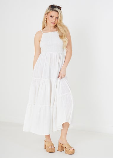 Brave Soul White Mia Tiered Maxi Dress