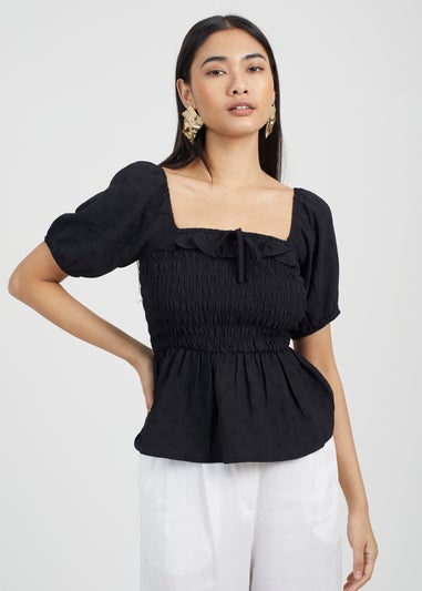 Brave Soul Black Puff Sleeve Shirred Top