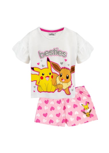 Pokemon Girls White/Pink Besties Short Pyjama Set (5-12yrs)