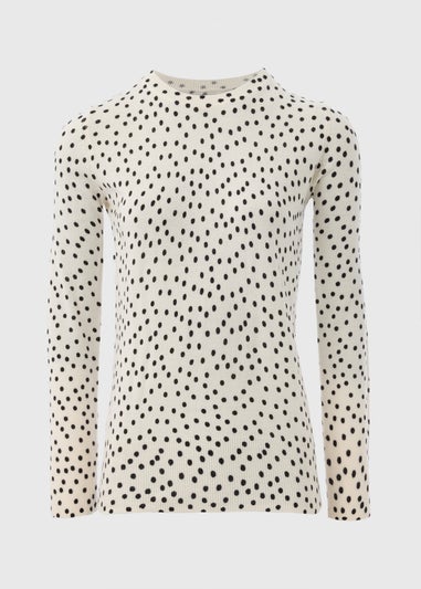 Cream Spot Print Long Sleeve Top