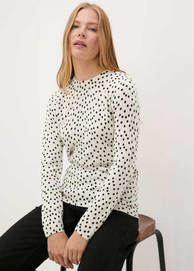 Cream Spot Print Long Sleeve Top