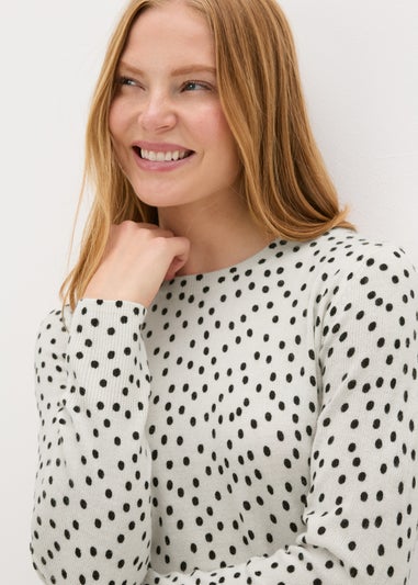 Cream Spot Print Long Sleeve Top