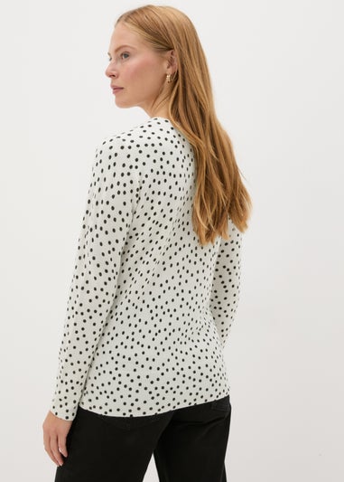 Cream Spot Print Long Sleeve Top