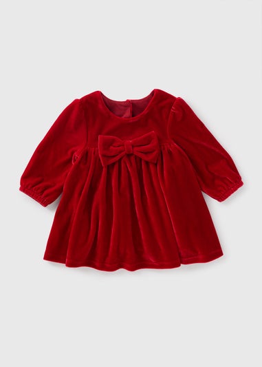 Baby Red Velour Bow Dress (Newborn-23mths)