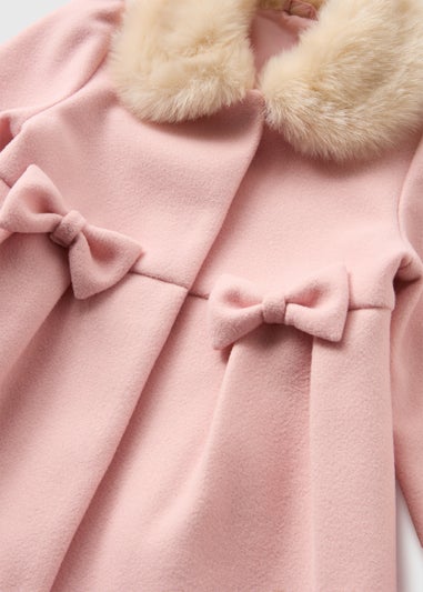 Girls Pink Faux Fur Collar Traditional Coat (1-7yrs)