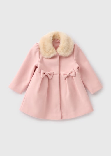 Girls Pink Faux Fur Collar Traditional Coat (1-7yrs)