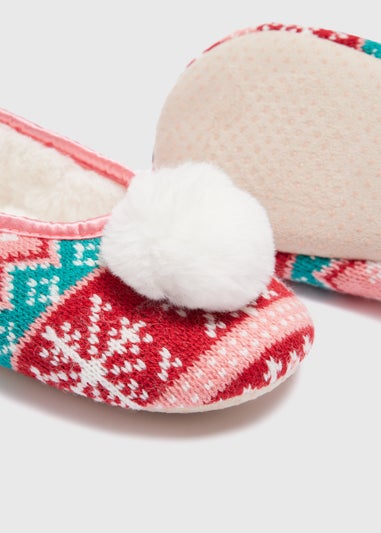 Red Fairisle Pom Slippers