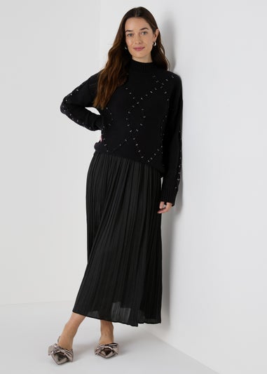 Black Embroidered Cable Knit Jumper