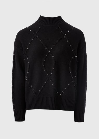 Black Embroidered Cable Knit Jumper