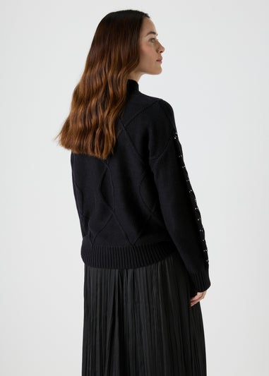 Black Embroidered Cable Knit Jumper