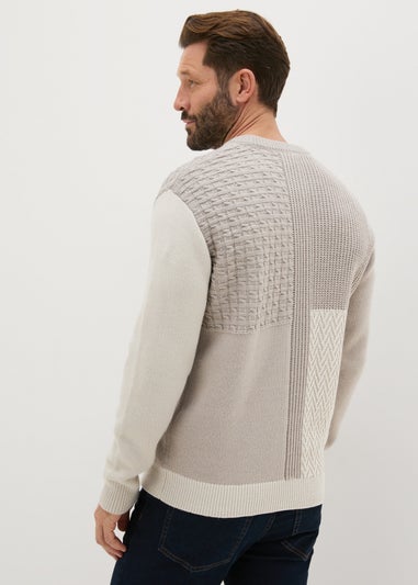 Taupe Patchwork Cable Jumper