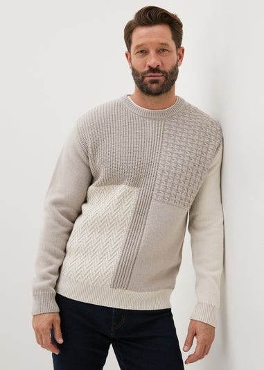 Taupe Patchwork Cable Jumper