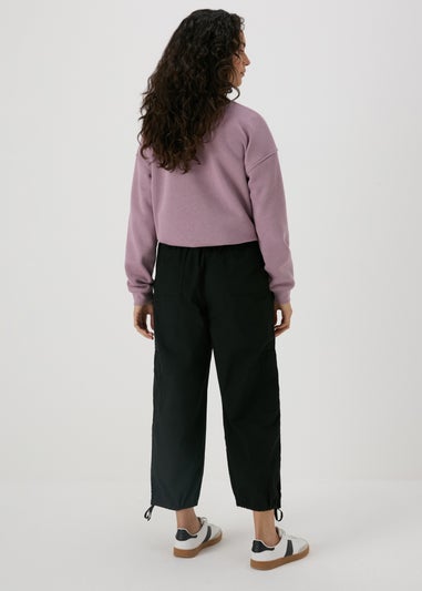 Black Poplin Crop Leg Trousers