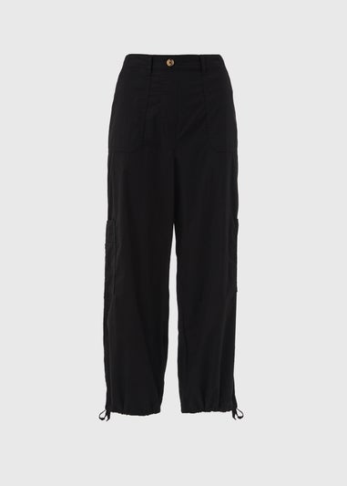 Black Poplin Crop Leg Trousers