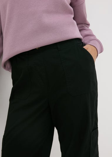 Black Poplin Crop Leg Trousers