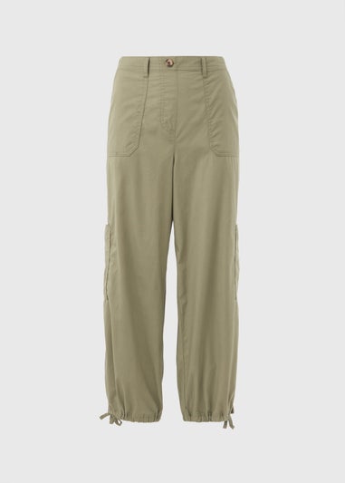 Khaki Poplin Crop Leg Trousers