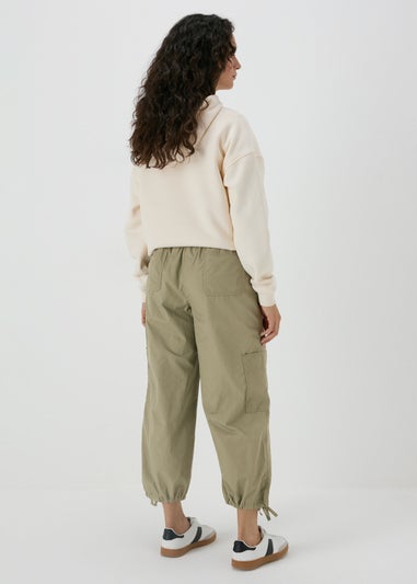 Khaki Poplin Crop Leg Trousers