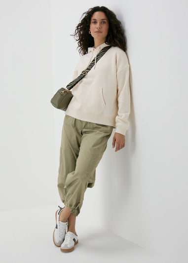 Khaki Poplin Crop Leg Trousers