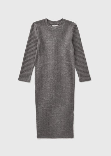 Girls Grey Brushed Ribbed Dress (7-15yrs)