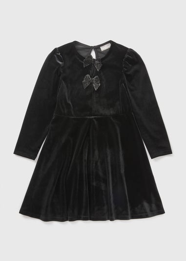 Girls Black Velvet Bow Dress (7-15yrs)