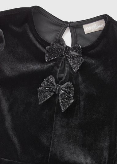 Girls Black Velvet Bow Dress (7-15yrs)