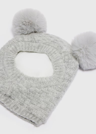 Baby Grey Pom Balaclava (Newborn-24mths)