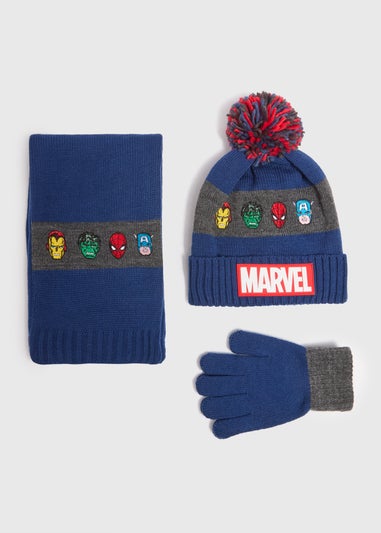 Marvel 3 Piece Kids Navy Hat & Scarf Set (3-10yrs)