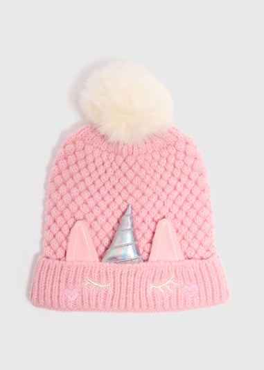 Girls Pink Unicorn Beanie (3-10yrs)