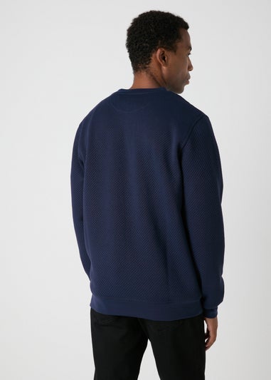 Navy Textured Crew Neck Sweatshirt