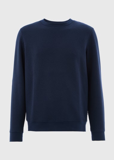 Navy Textured Crew Neck Sweatshirt