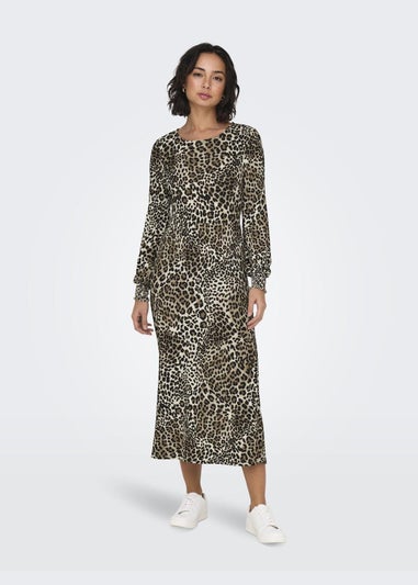 JDY Brown Leopard Print Smock Midi Dress