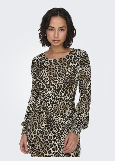 JDY Brown Leopard Print Smock Midi Dress