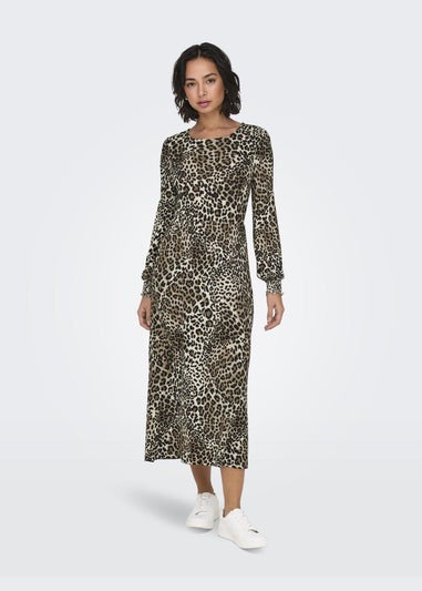 JDY Brown Leopard Print Smock Midi Dress