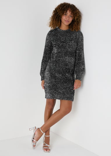 Grey Tinsel Knitted Tunic Mini Dress