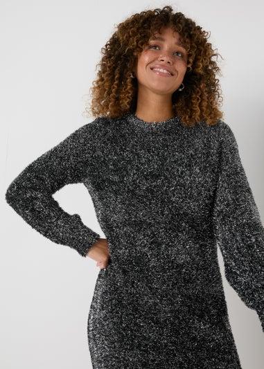 Grey Tinsel Knitted Tunic Mini Dress