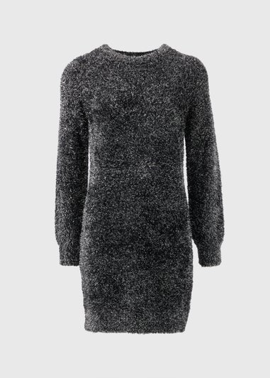 Grey Tinsel Knitted Tunic Mini Dress