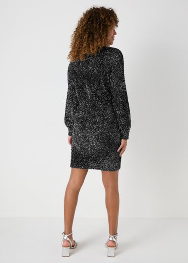 Grey Tinsel Knitted Tunic Mini Dress