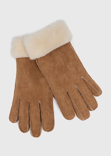 Camel Faux Shearling Gloves