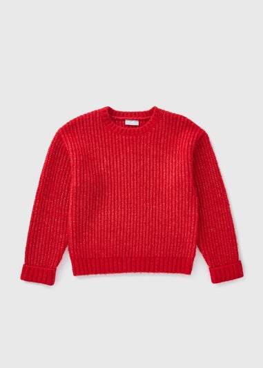 Girls Red Ribbed Crew Neck Jumper (7-15yrs)