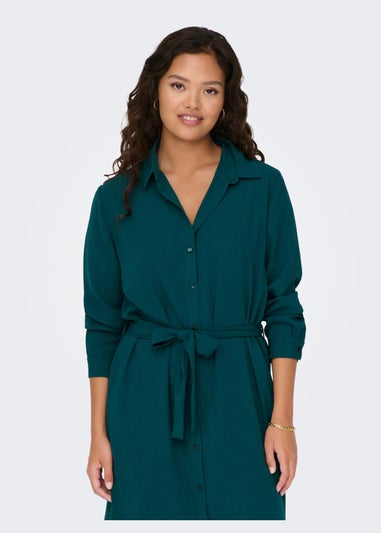 Green Tie Waist Shirt Dress