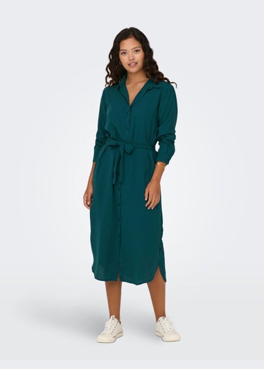 Green Tie Waist Shirt Dress