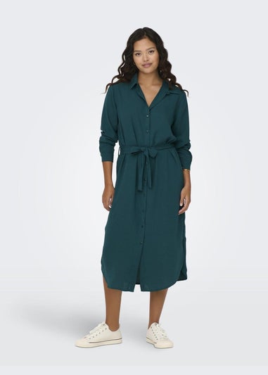 Green Tie Waist Shirt Dress