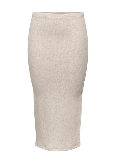 Cream Ribbed Midi Skirt