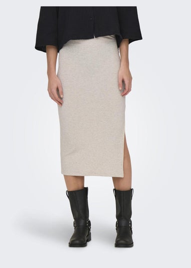 Cream Ribbed Midi Skirt